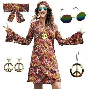 60s 70s Hippie Dress Halloween Costume Women's Retro Disco Party Outfit 2XL/ XXL